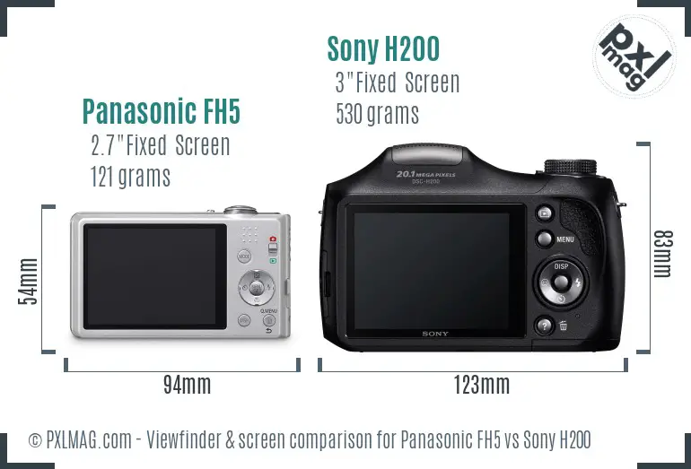 Panasonic FH5 vs Sony H200 Screen and Viewfinder comparison