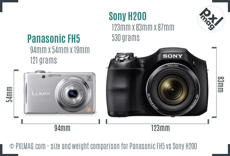 Panasonic FH5 vs Sony H200 size comparison