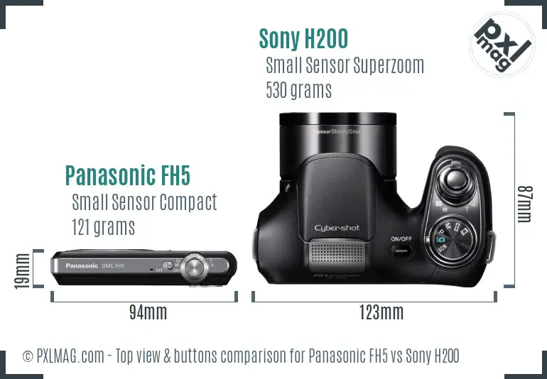 Panasonic FH5 vs Sony H200 top view buttons comparison