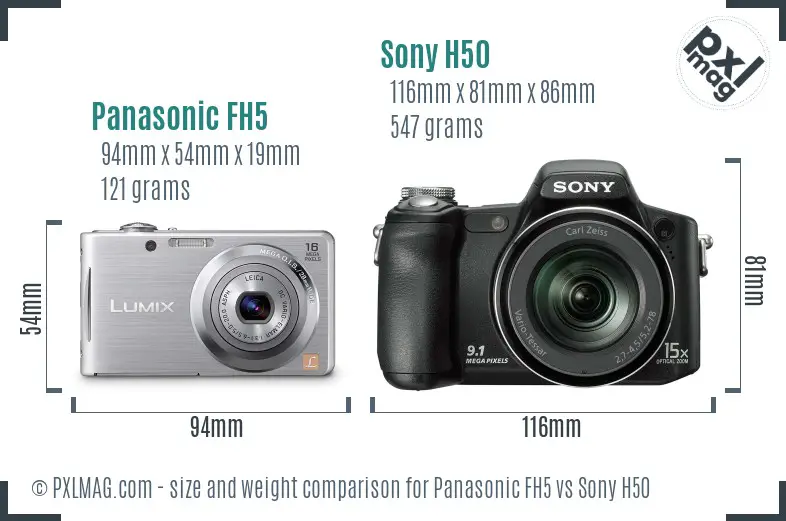 Panasonic FH5 vs Sony H50 size comparison
