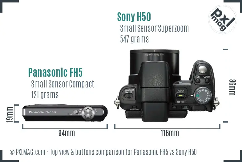 Panasonic FH5 vs Sony H50 top view buttons comparison