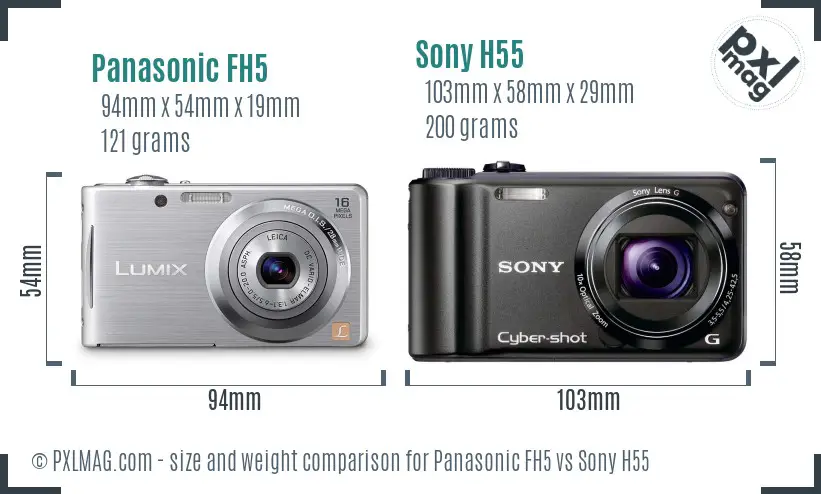 Panasonic FH5 vs Sony H55 size comparison