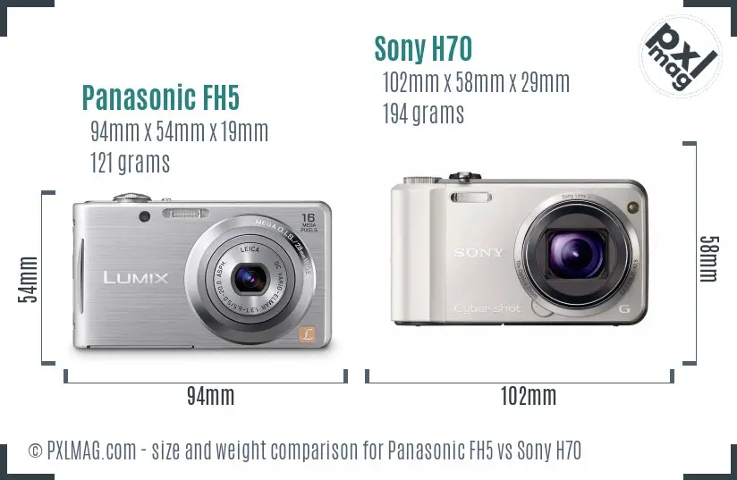 Panasonic FH5 vs Sony H70 size comparison