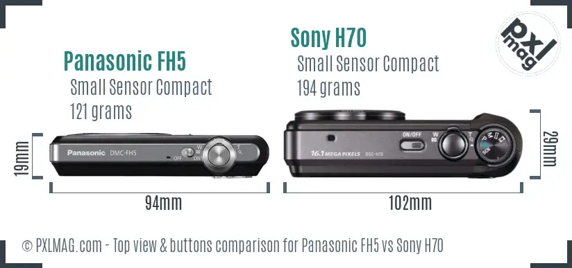 Panasonic FH5 vs Sony H70 top view buttons comparison