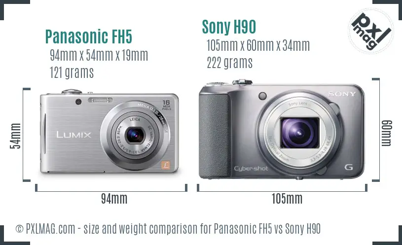 Panasonic FH5 vs Sony H90 size comparison