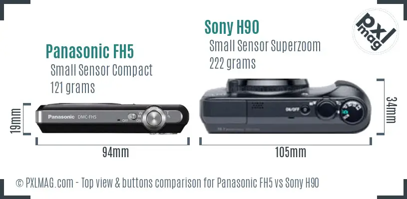 Panasonic FH5 vs Sony H90 top view buttons comparison