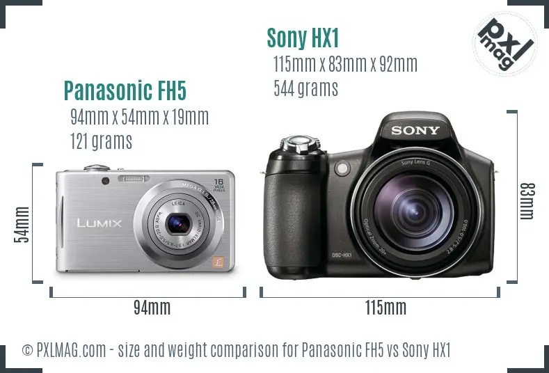 Panasonic FH5 vs Sony HX1 size comparison