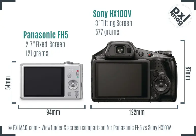 Panasonic FH5 vs Sony HX100V Screen and Viewfinder comparison