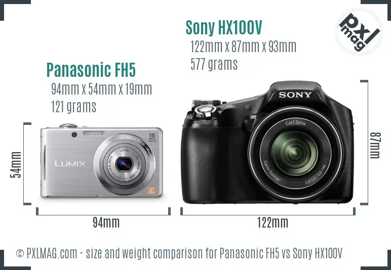 Panasonic FH5 vs Sony HX100V size comparison