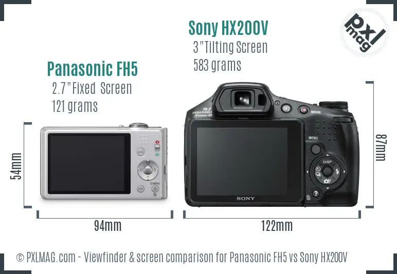 Panasonic FH5 vs Sony HX200V Screen and Viewfinder comparison
