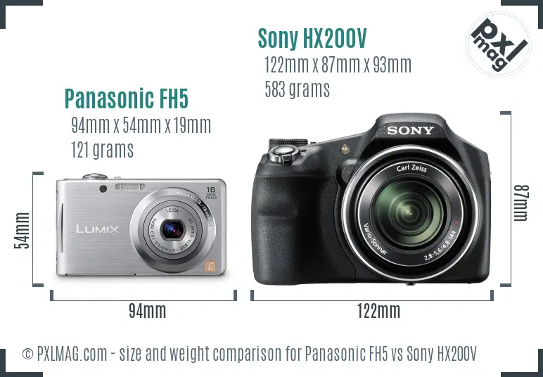 Panasonic FH5 vs Sony HX200V size comparison