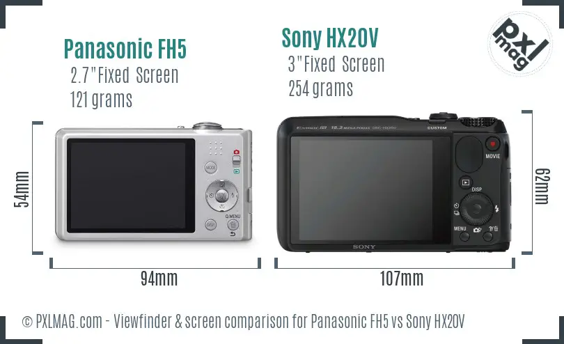 Panasonic FH5 vs Sony HX20V Screen and Viewfinder comparison