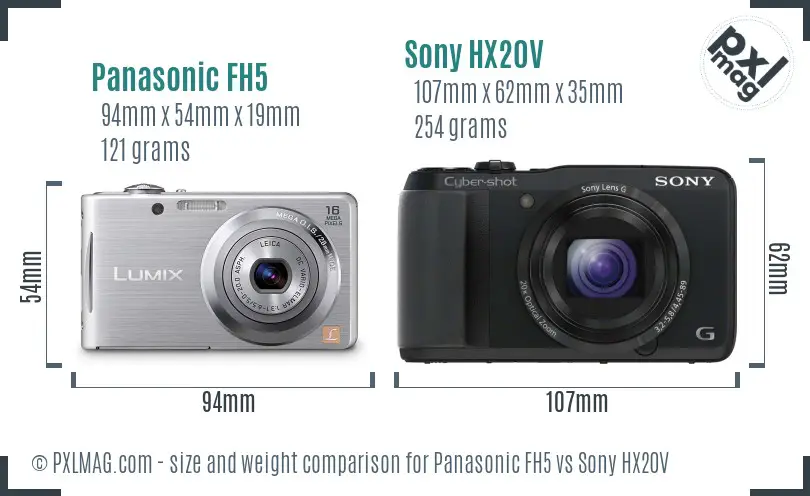 Panasonic FH5 vs Sony HX20V size comparison
