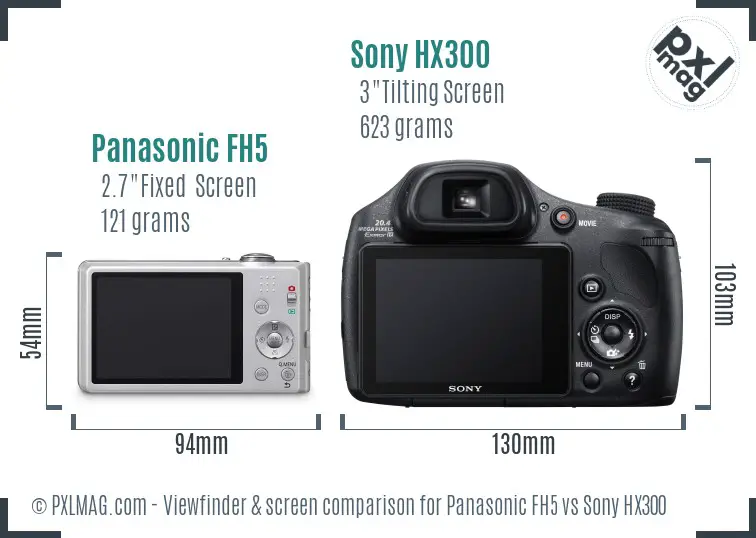 Panasonic FH5 vs Sony HX300 Screen and Viewfinder comparison