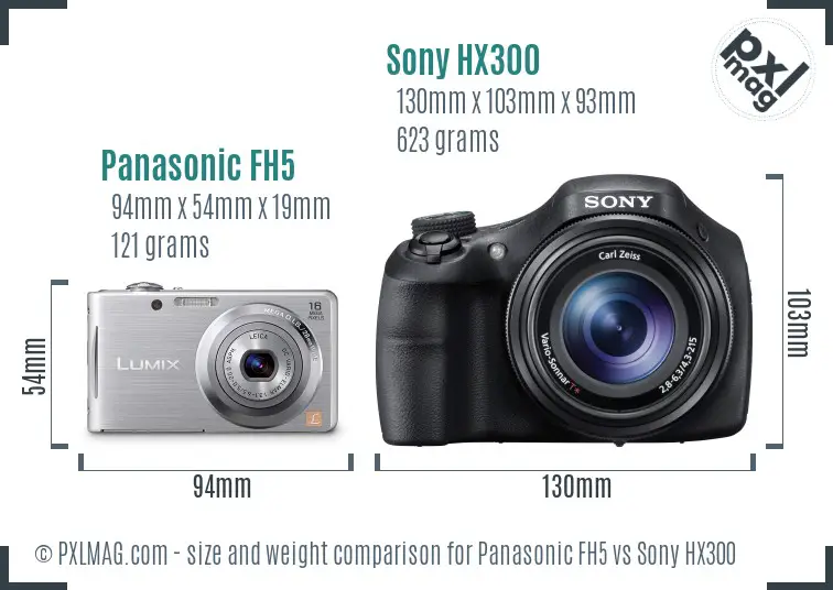 Panasonic FH5 vs Sony HX300 size comparison