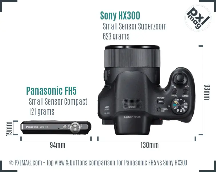 Panasonic FH5 vs Sony HX300 top view buttons comparison