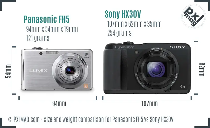 Panasonic FH5 vs Sony HX30V size comparison