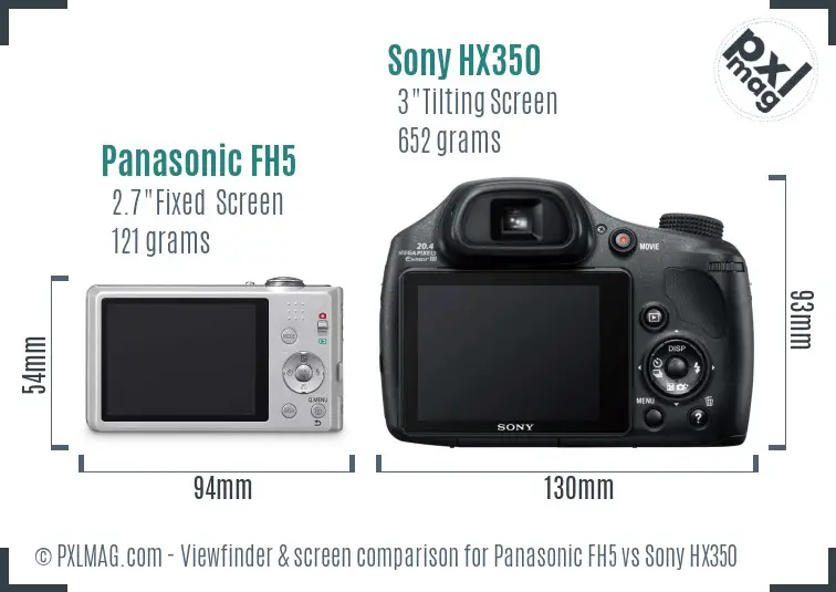 Panasonic FH5 vs Sony HX350 Screen and Viewfinder comparison