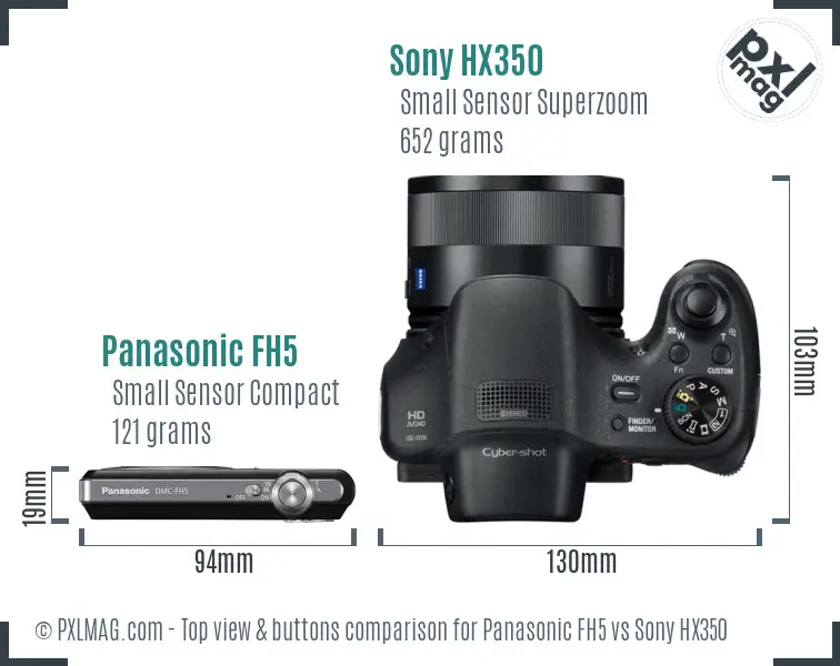 Panasonic FH5 vs Sony HX350 top view buttons comparison