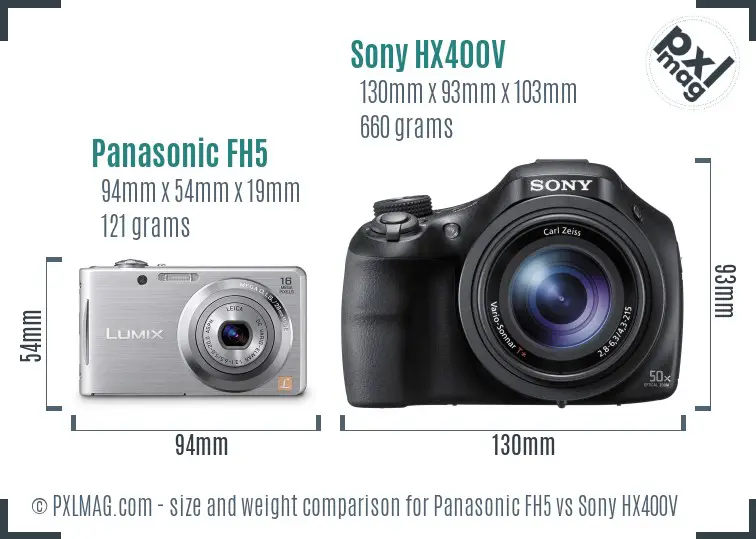 Panasonic FH5 vs Sony HX400V size comparison