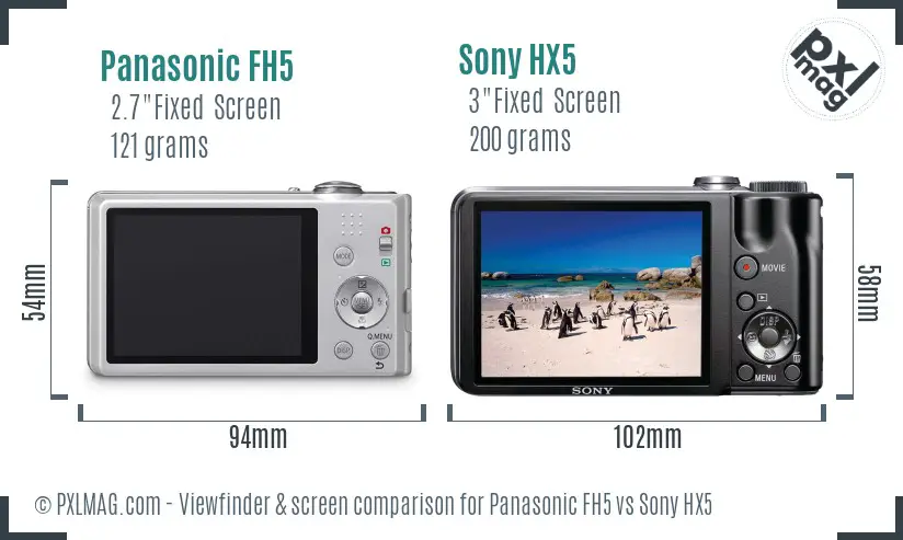 Panasonic FH5 vs Sony HX5 Screen and Viewfinder comparison