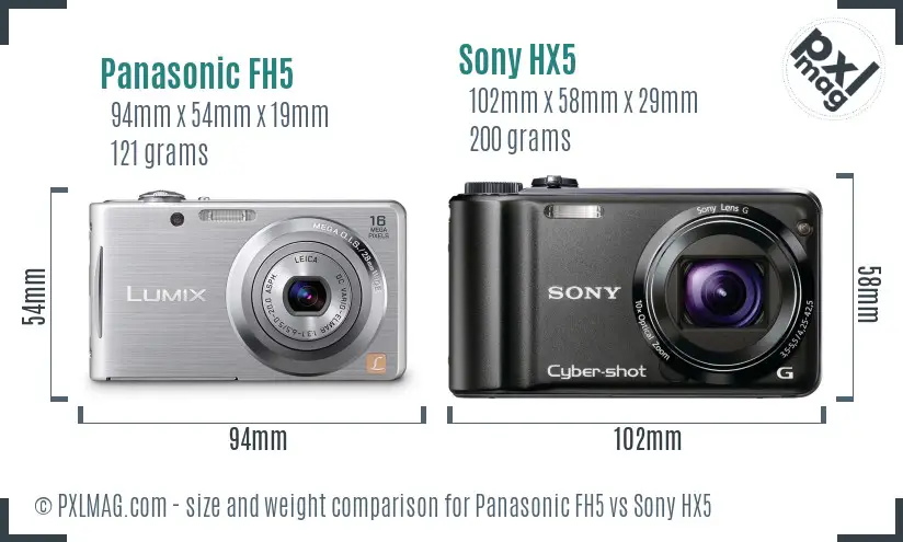 Panasonic FH5 vs Sony HX5 size comparison