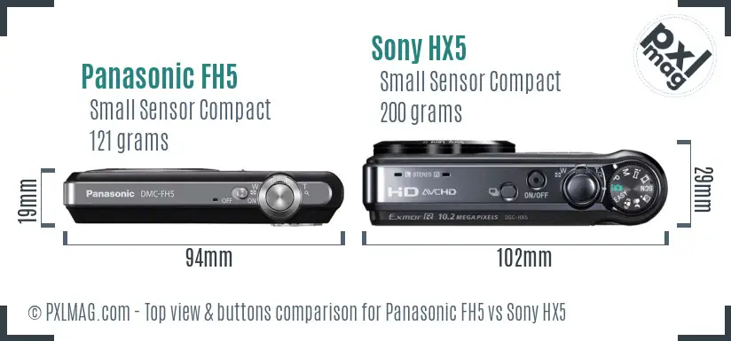 Panasonic FH5 vs Sony HX5 top view buttons comparison