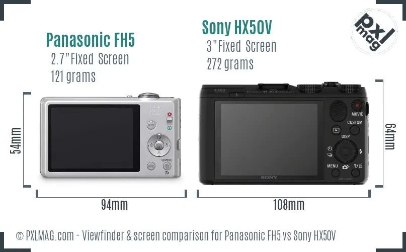 Panasonic FH5 vs Sony HX50V Screen and Viewfinder comparison