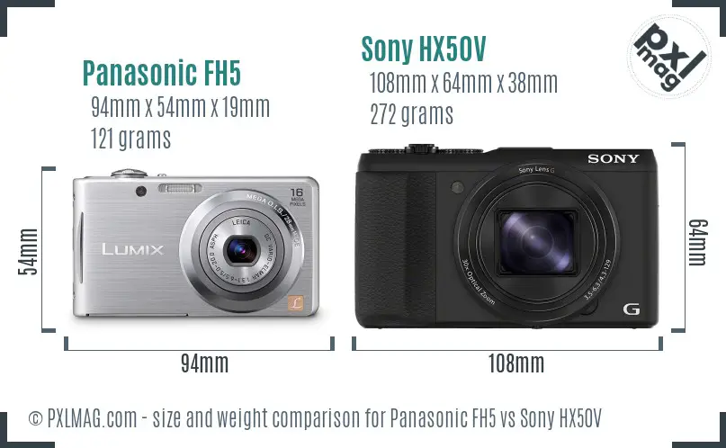 Panasonic FH5 vs Sony HX50V size comparison