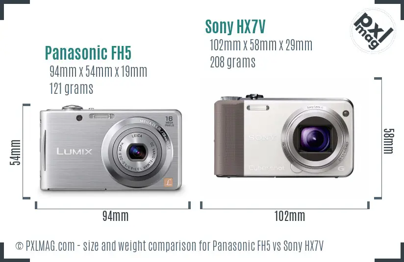 Panasonic FH5 vs Sony HX7V size comparison