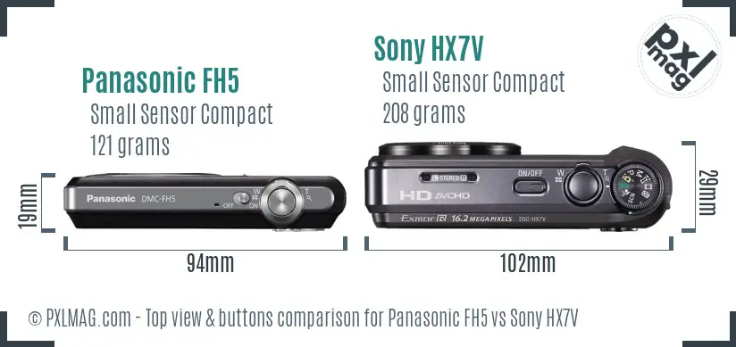 Panasonic FH5 vs Sony HX7V top view buttons comparison
