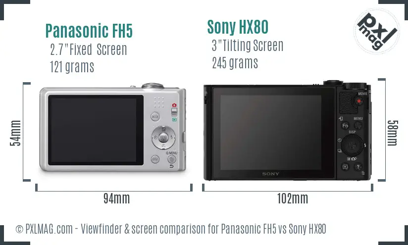 Panasonic FH5 vs Sony HX80 Screen and Viewfinder comparison