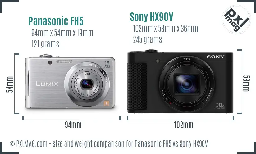 Panasonic FH5 vs Sony HX90V size comparison