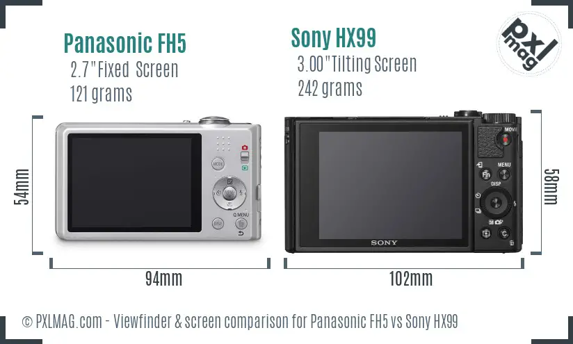 Panasonic FH5 vs Sony HX99 Screen and Viewfinder comparison