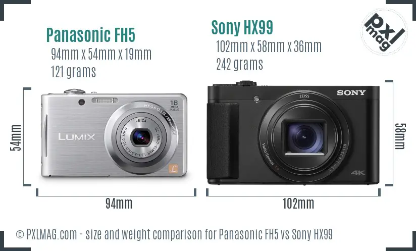 Panasonic FH5 vs Sony HX99 size comparison