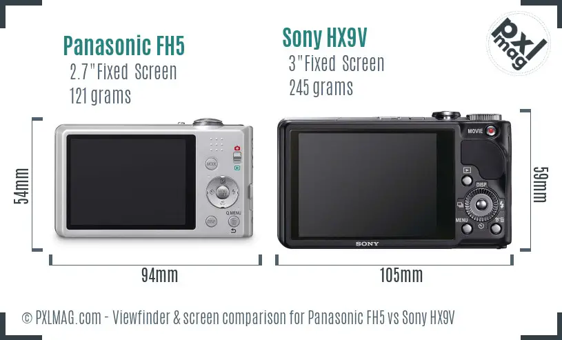 Panasonic FH5 vs Sony HX9V Screen and Viewfinder comparison