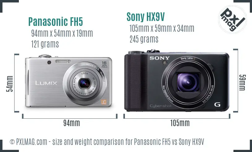 Panasonic FH5 vs Sony HX9V size comparison