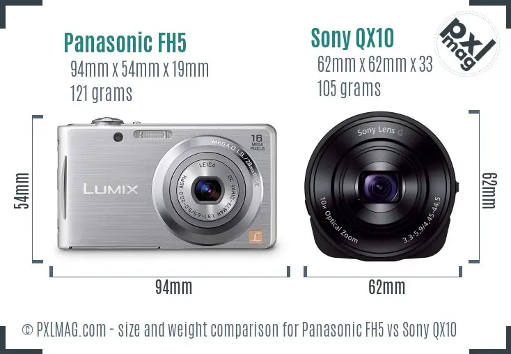 Panasonic FH5 vs Sony QX10 size comparison