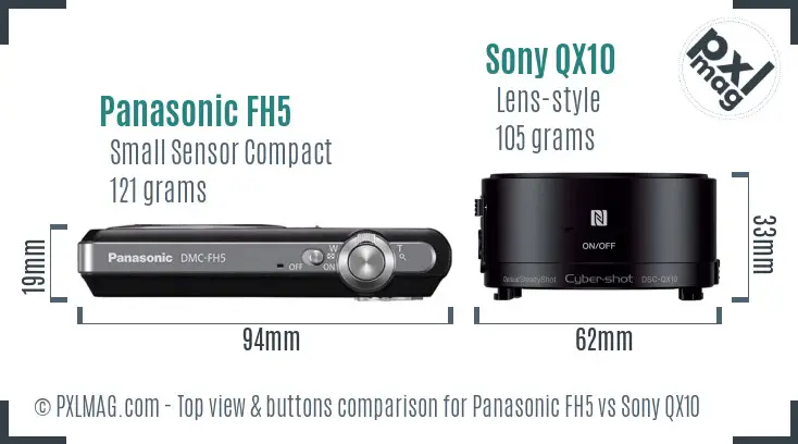 Panasonic FH5 vs Sony QX10 top view buttons comparison