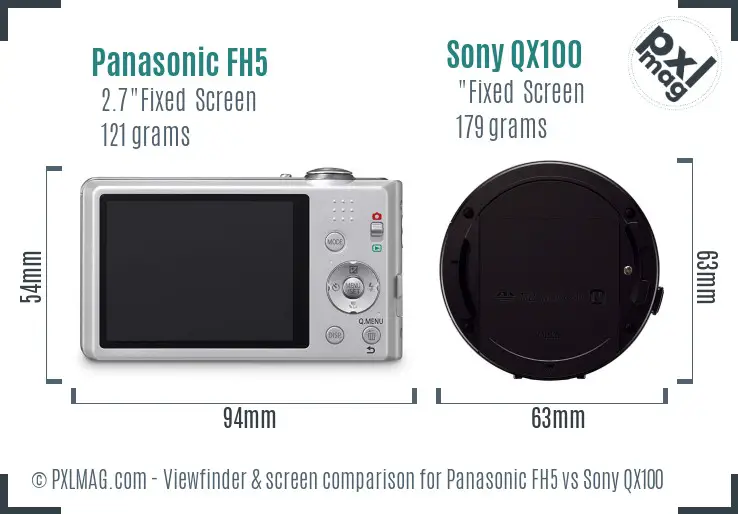 Panasonic FH5 vs Sony QX100 Screen and Viewfinder comparison