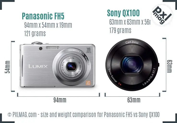 Panasonic FH5 vs Sony QX100 size comparison