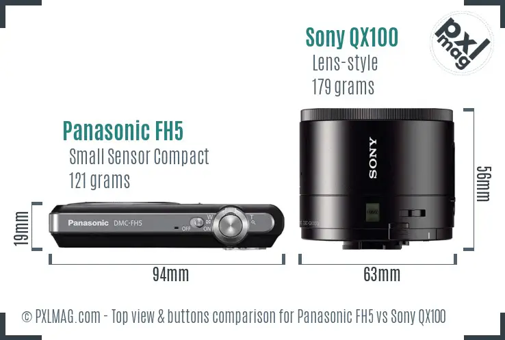 Panasonic FH5 vs Sony QX100 top view buttons comparison