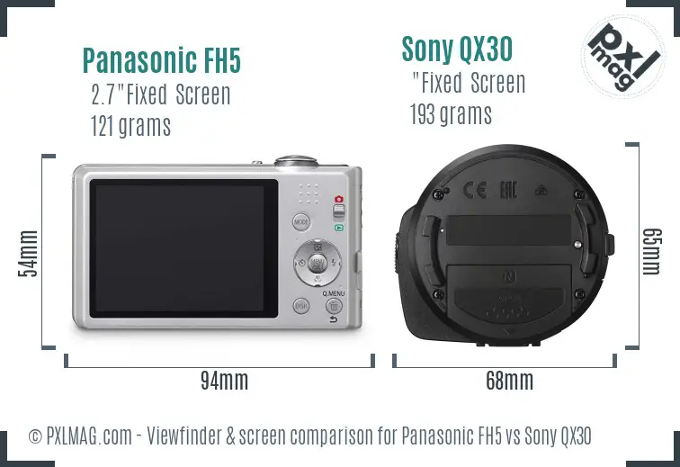 Panasonic FH5 vs Sony QX30 Screen and Viewfinder comparison