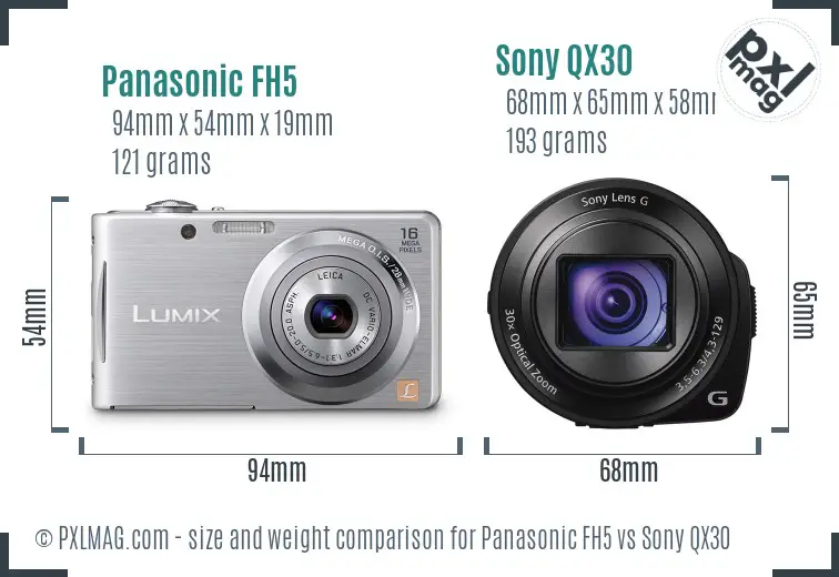 Panasonic FH5 vs Sony QX30 size comparison