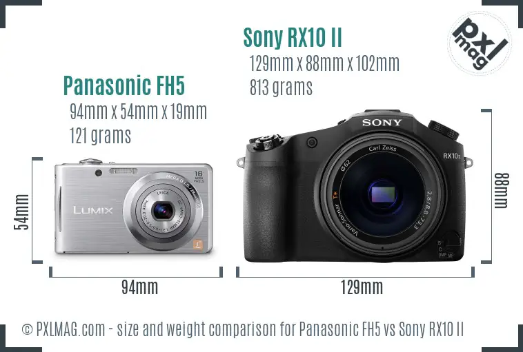 Panasonic FH5 vs Sony RX10 II size comparison