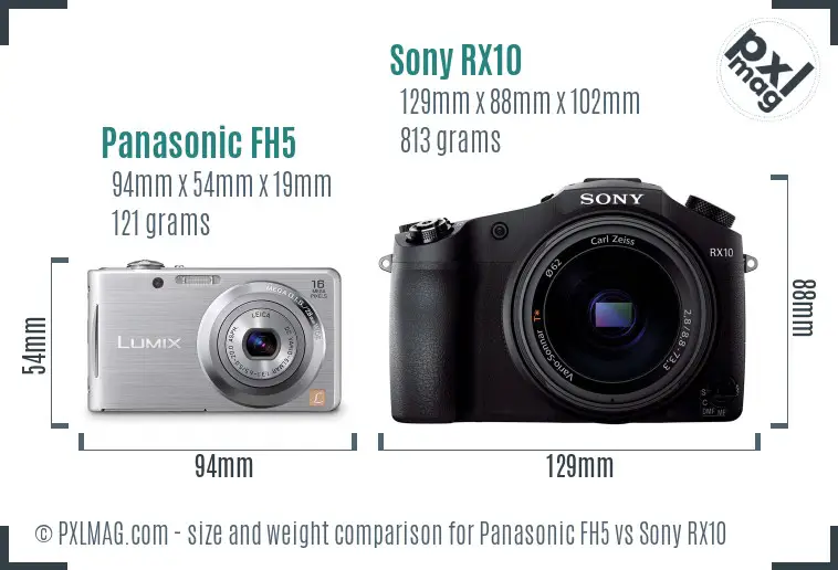 Panasonic FH5 vs Sony RX10 size comparison
