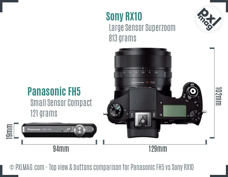 Panasonic FH5 vs Sony RX10 top view buttons comparison