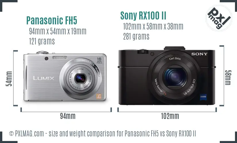 Panasonic FH5 vs Sony RX100 II size comparison
