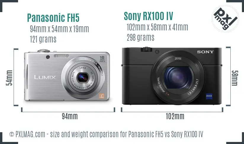 Panasonic FH5 vs Sony RX100 IV size comparison