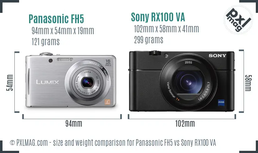 Panasonic FH5 vs Sony RX100 VA size comparison